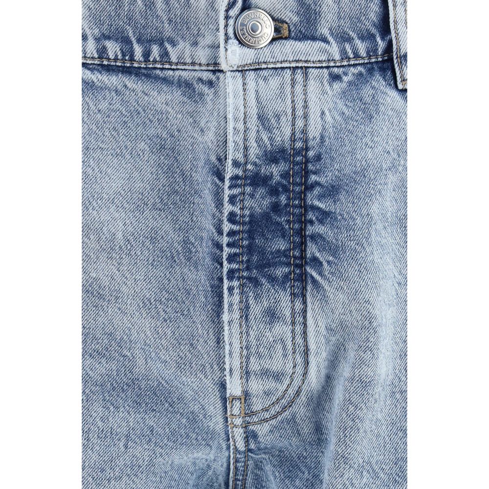 Blue Cotton Straight-Leg Jeans