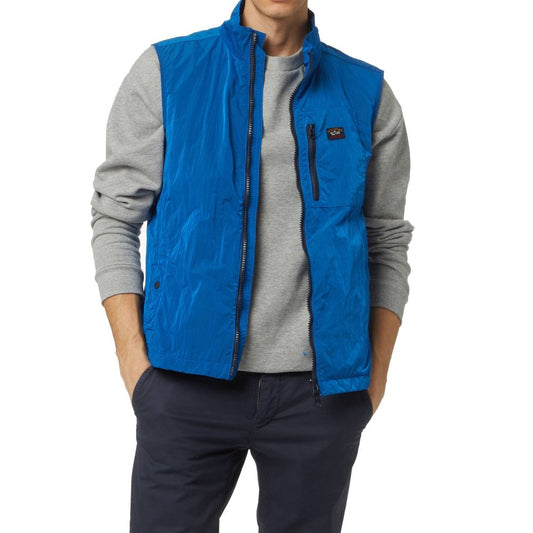 Blue Nylon Sleeveless Jacket