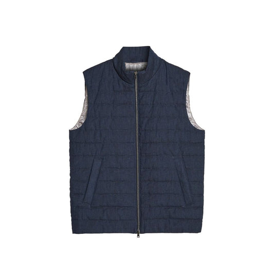 Blue Linen Sleeveless Jacket