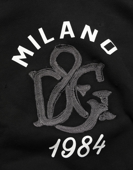 Black Cotton Milano1984 Print Hoodie Sweater
