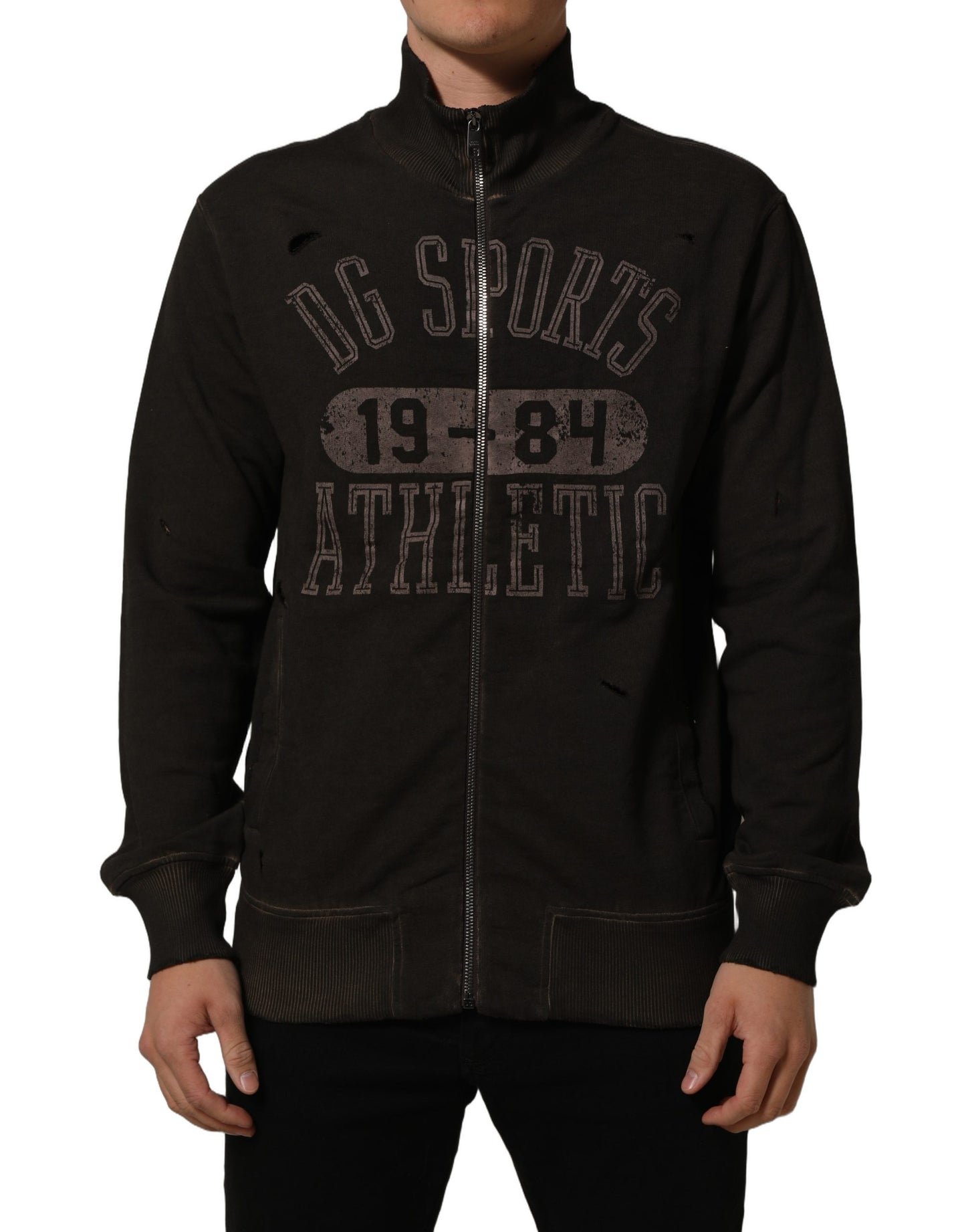 Brown Logo Print Full Zip Sweatshirt Sweater