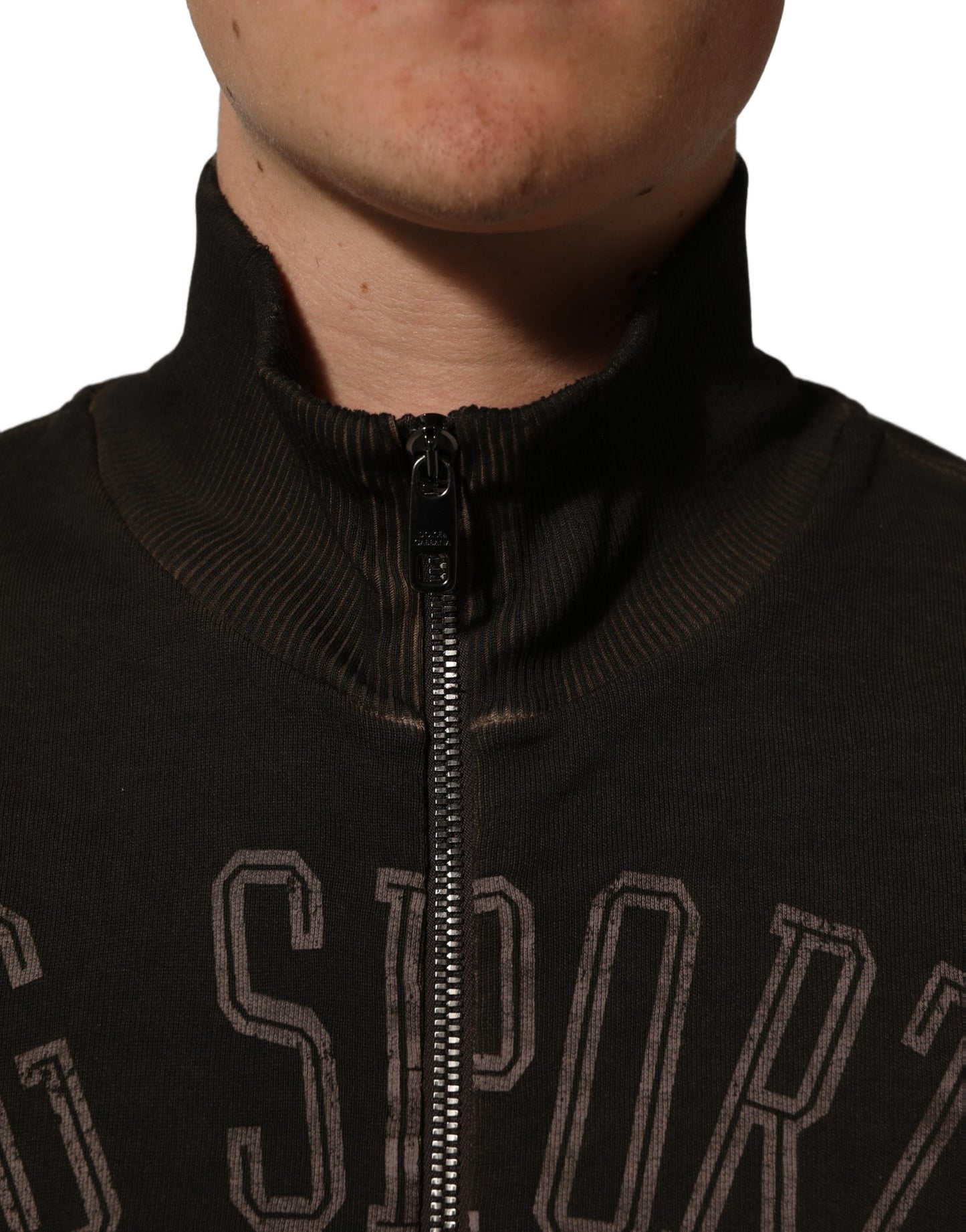 Brown Logo Print Full Zip Sweatshirt Sweater