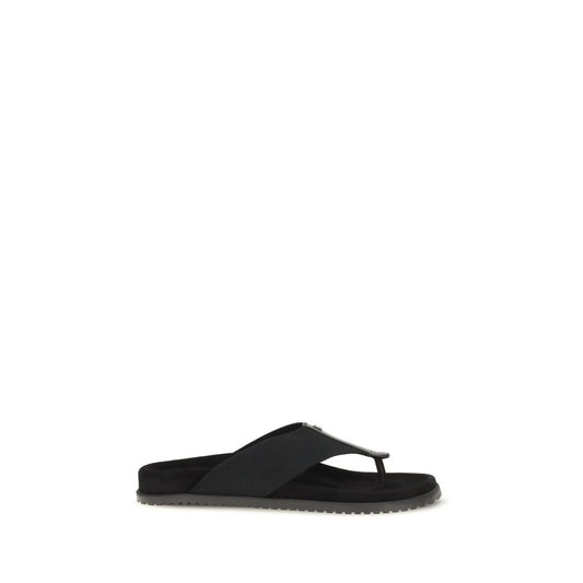 Black Polyester Flip-Flop Sandals