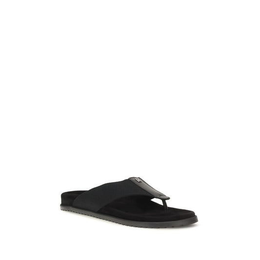 Black Polyester Flip-Flop Sandals