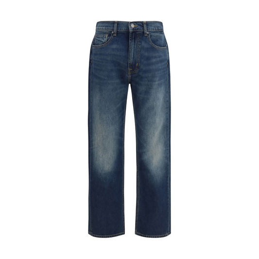 Blue Cotton Straight-Leg Jeans