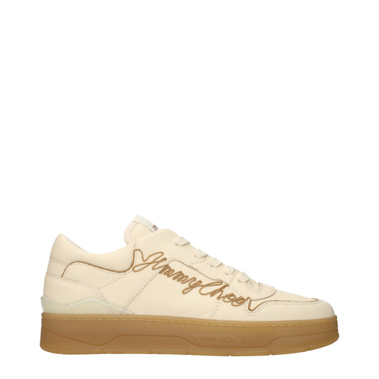 Beige Leather Low Top Sneakers