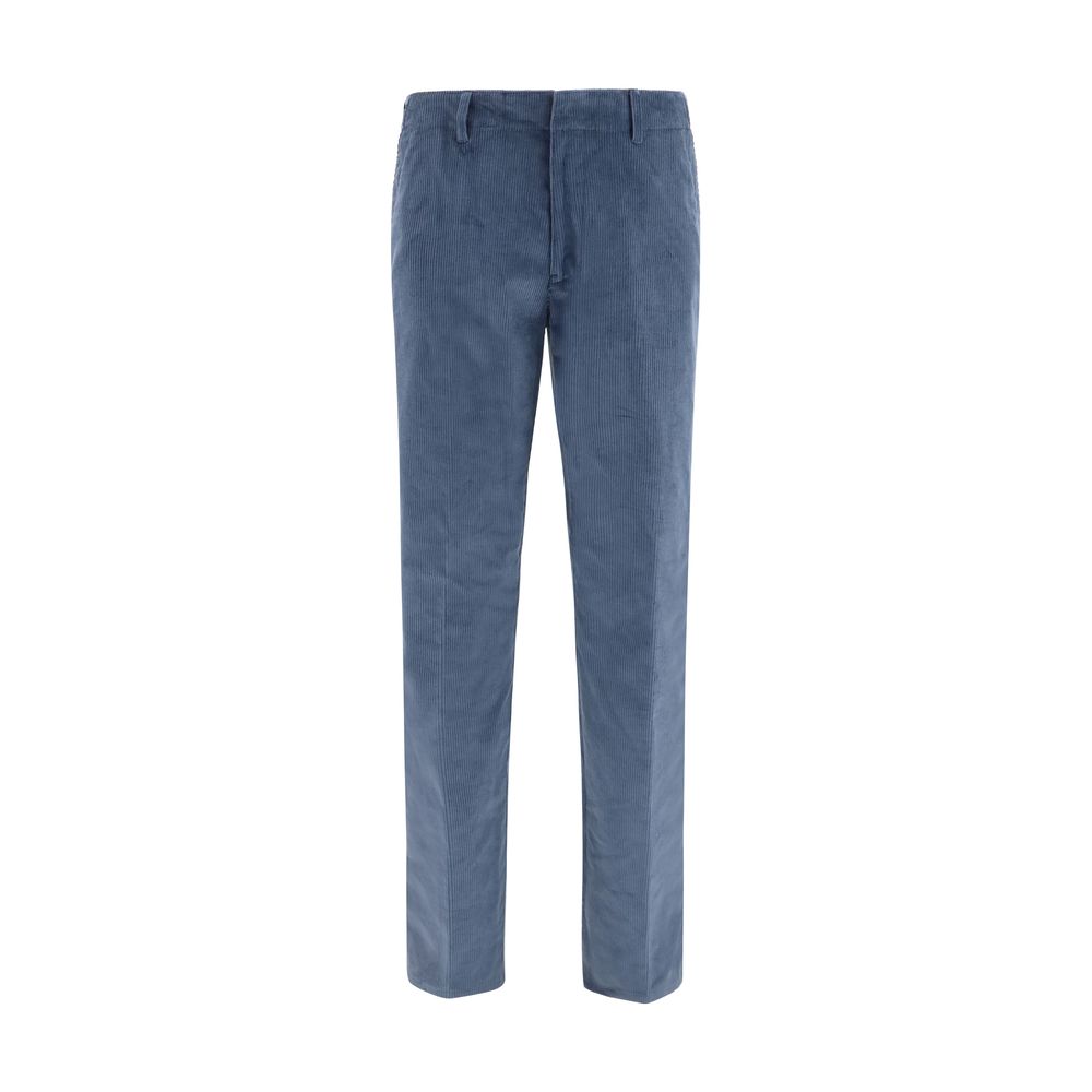 Blue Cotton Casual Pants