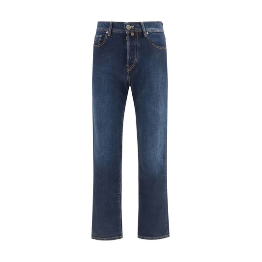 Blue Cotton Straight-Leg Jeans