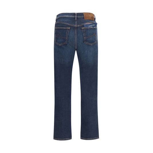 Blue Cotton Straight-Leg Jeans