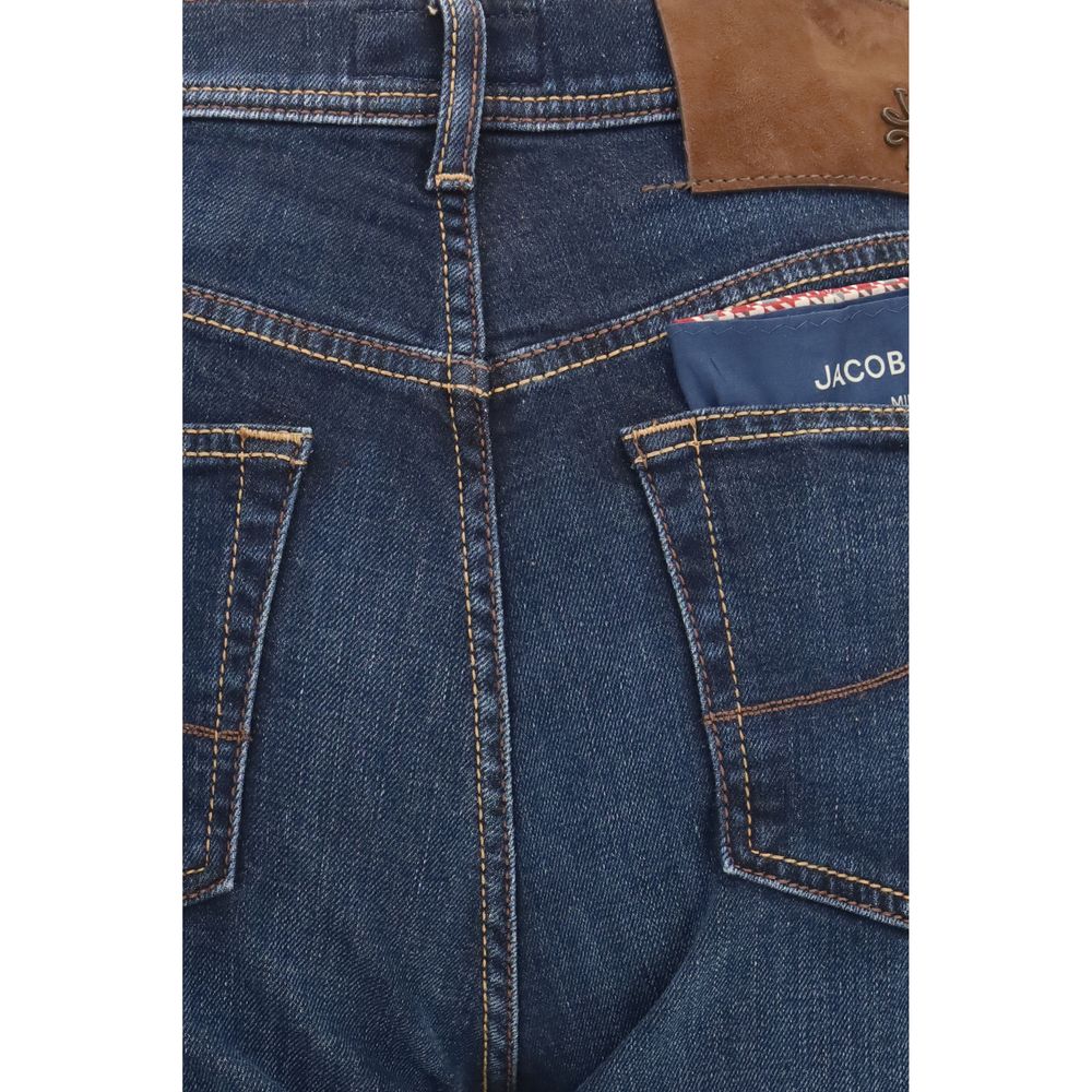 Blue Cotton Straight-Leg Jeans