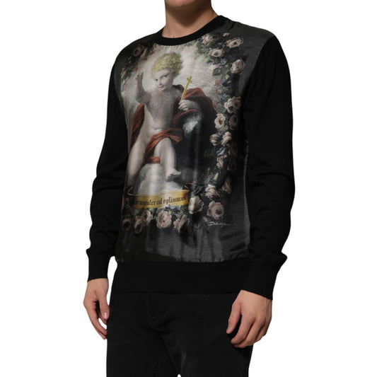 Black Cashmere Cherub Print Baroque Sweater