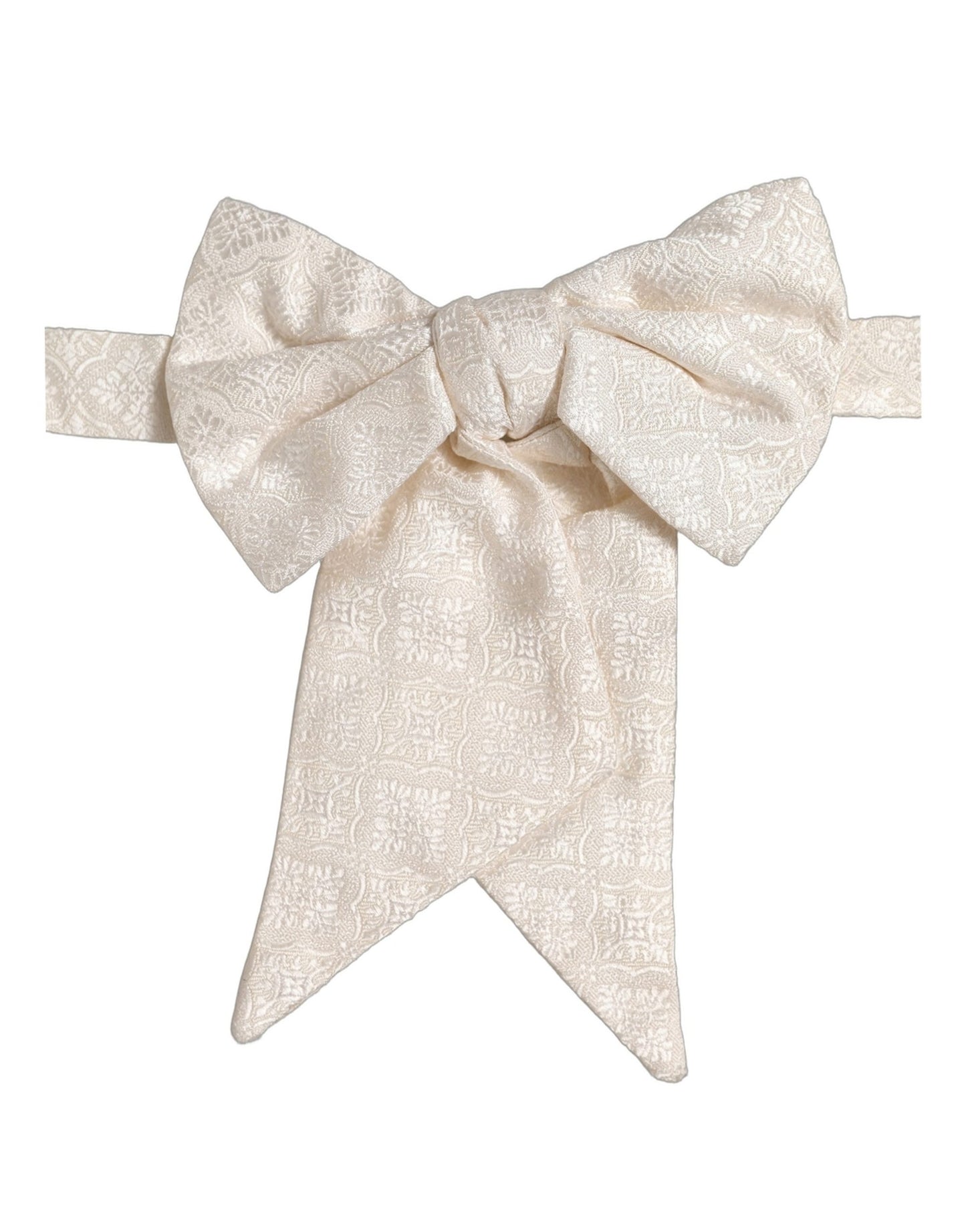 Men White Jacquard Silk Adjustable Neck Papillon Bow Tie