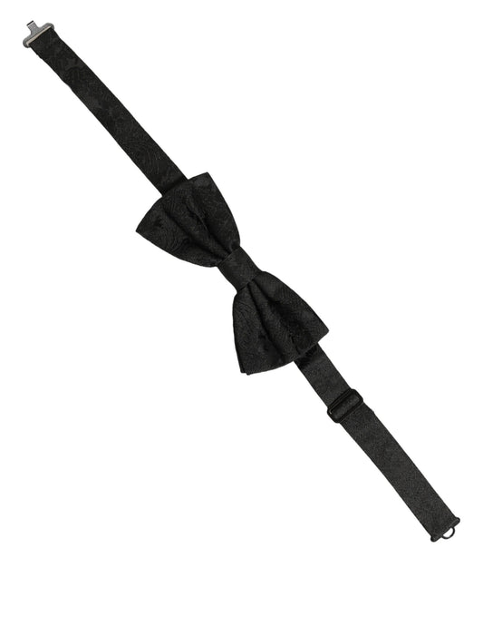 Men Black Paisley Silk Adjustable Neck Papillon Bow Tie