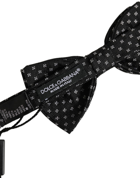 Men Black Patterned Adjustable Neck Papillon Bow Tie