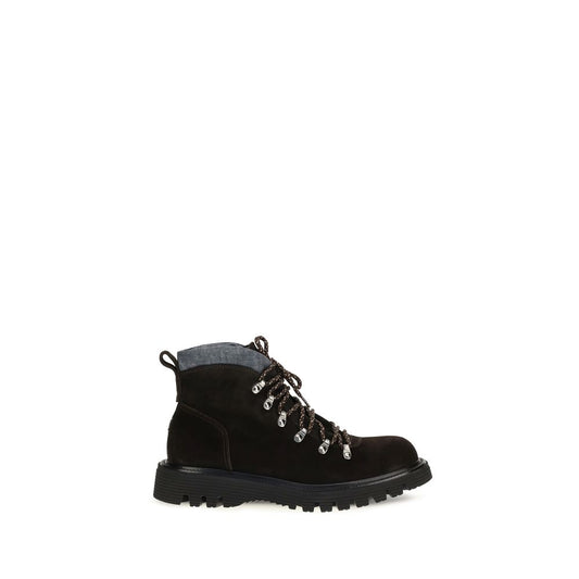 Brown Suede Leather Lace-Up Boots