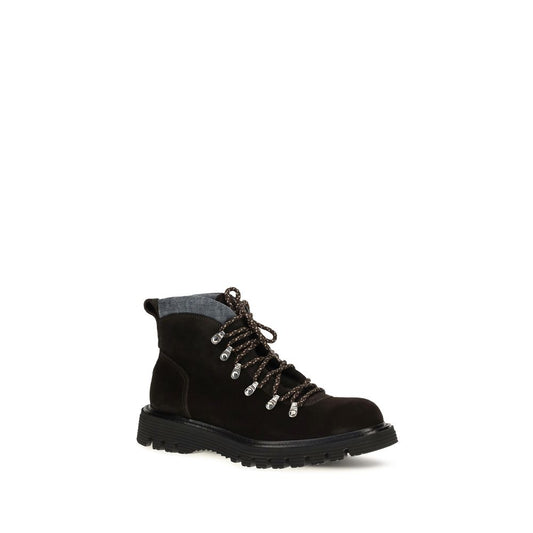 Brown Suede Leather Lace-Up Boots