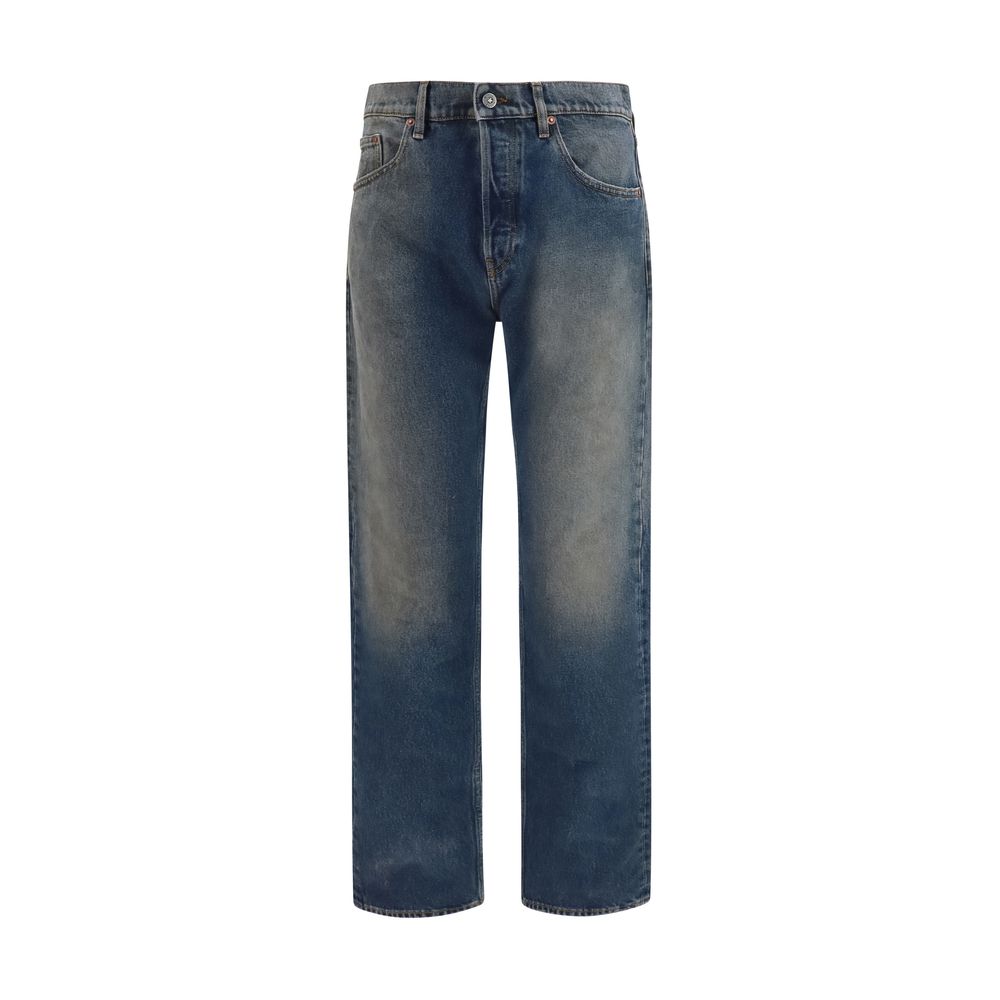 Blue Cotton Straight-Leg Jeans