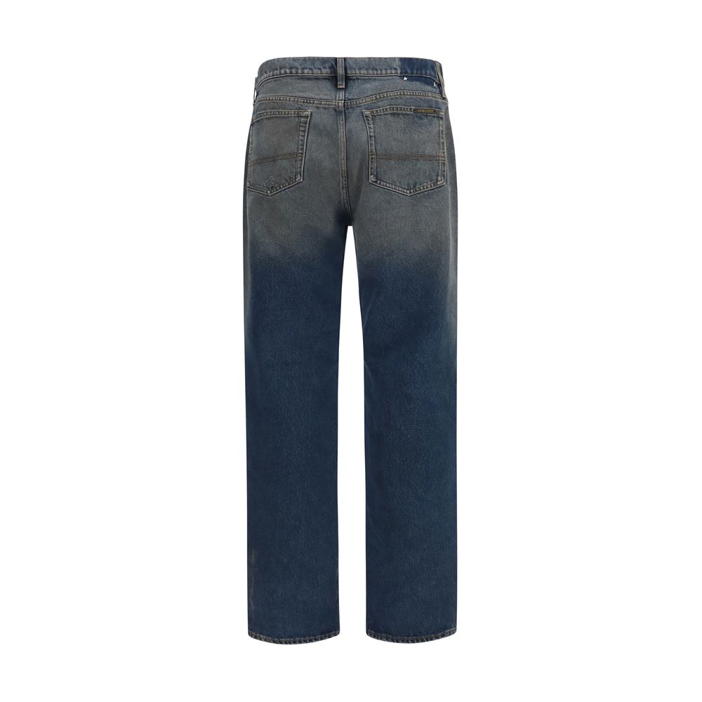 Blue Cotton Straight-Leg Jeans