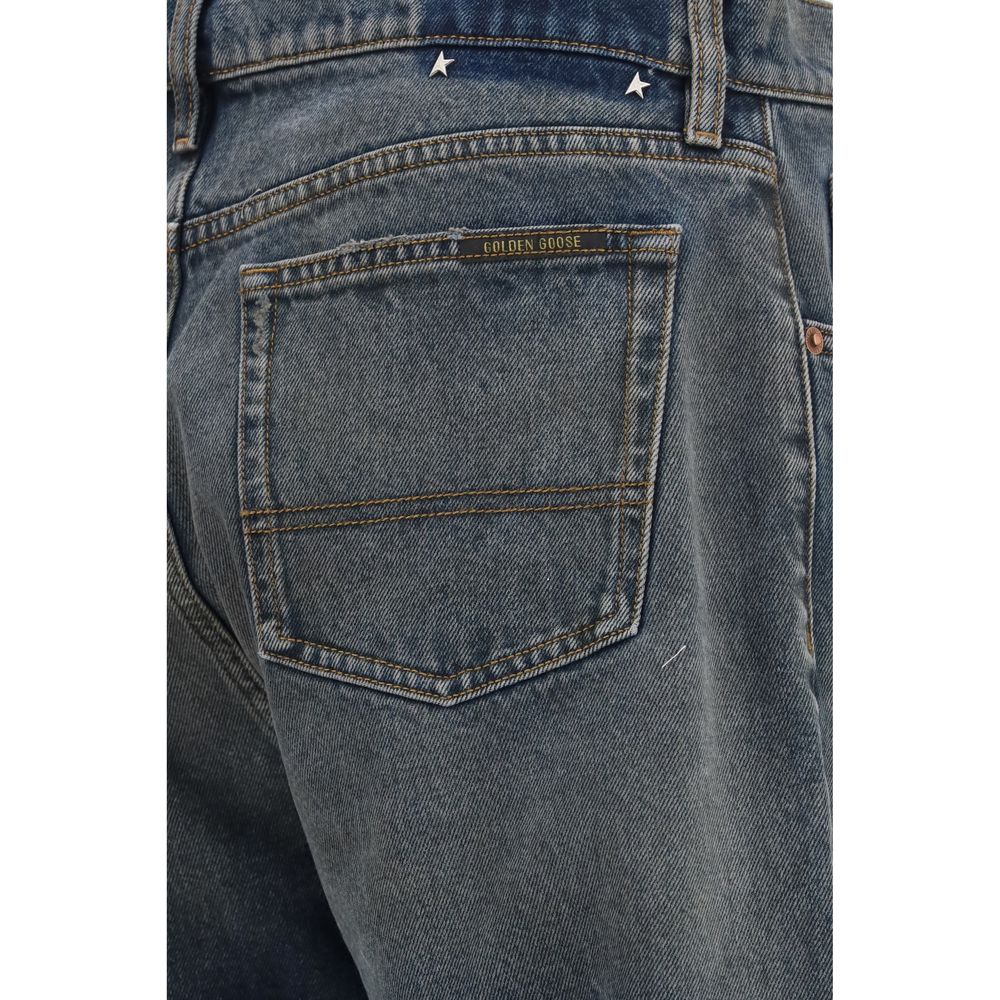 Blue Cotton Straight-Leg Jeans