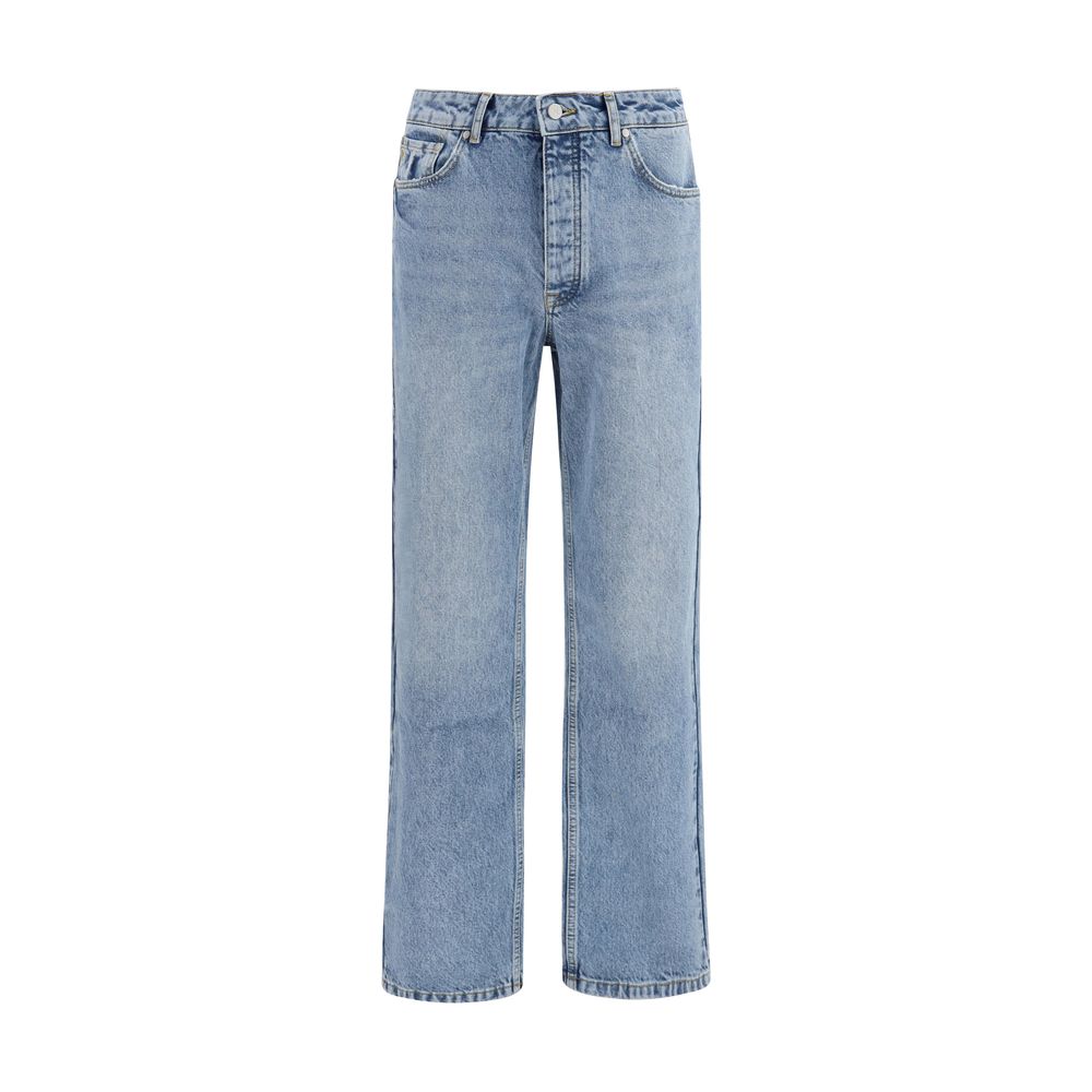 Blue Cotton Straight-Leg Jeans