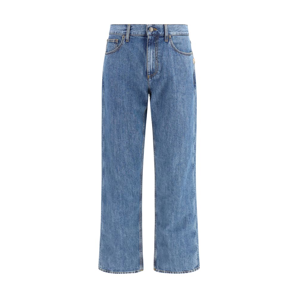 Blue Cotton Straight-Leg Jeans