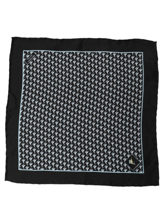 Black Silk Geometric Handkerchief Pocket Scarf