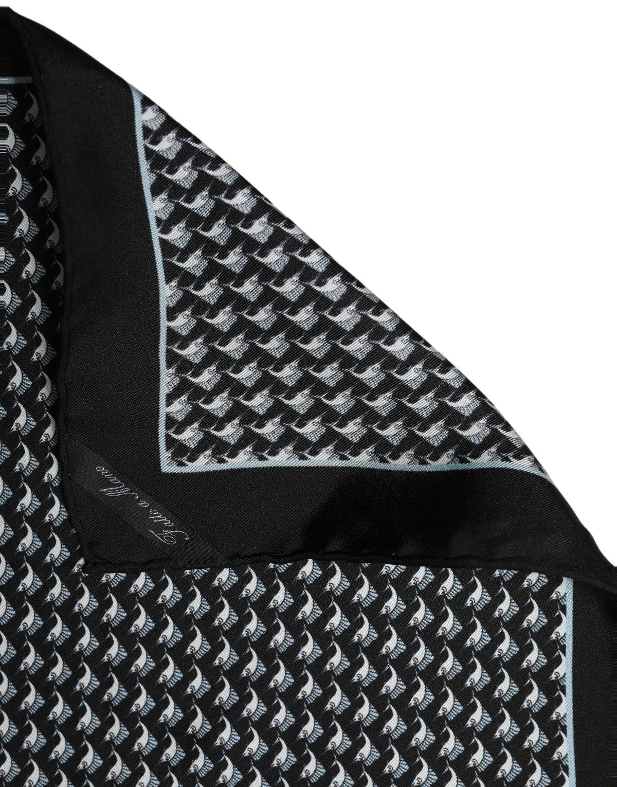 Black Silk Geometric Handkerchief Pocket Scarf
