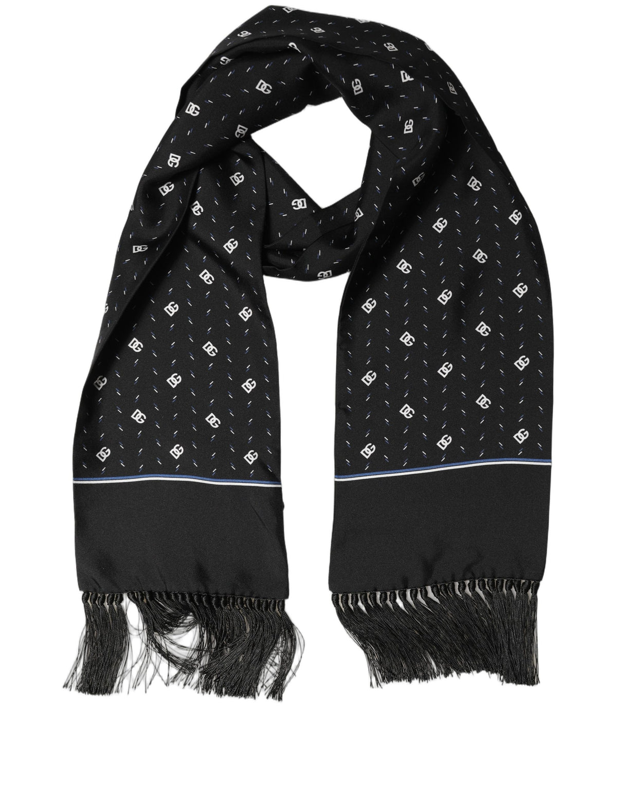 Black Silk DG Logo Men Fringed Shawl Scarf