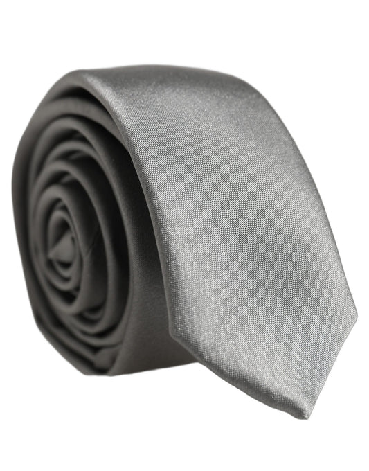 Gray Satin 100% Silk Adjustable Tied Men Necktie Tie