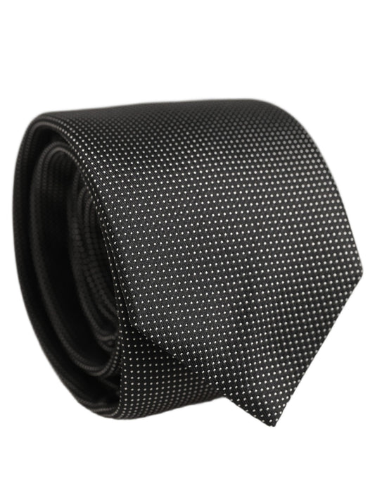 Black Silk Micro Polka Dot Adjustable Tied Necktie Tie