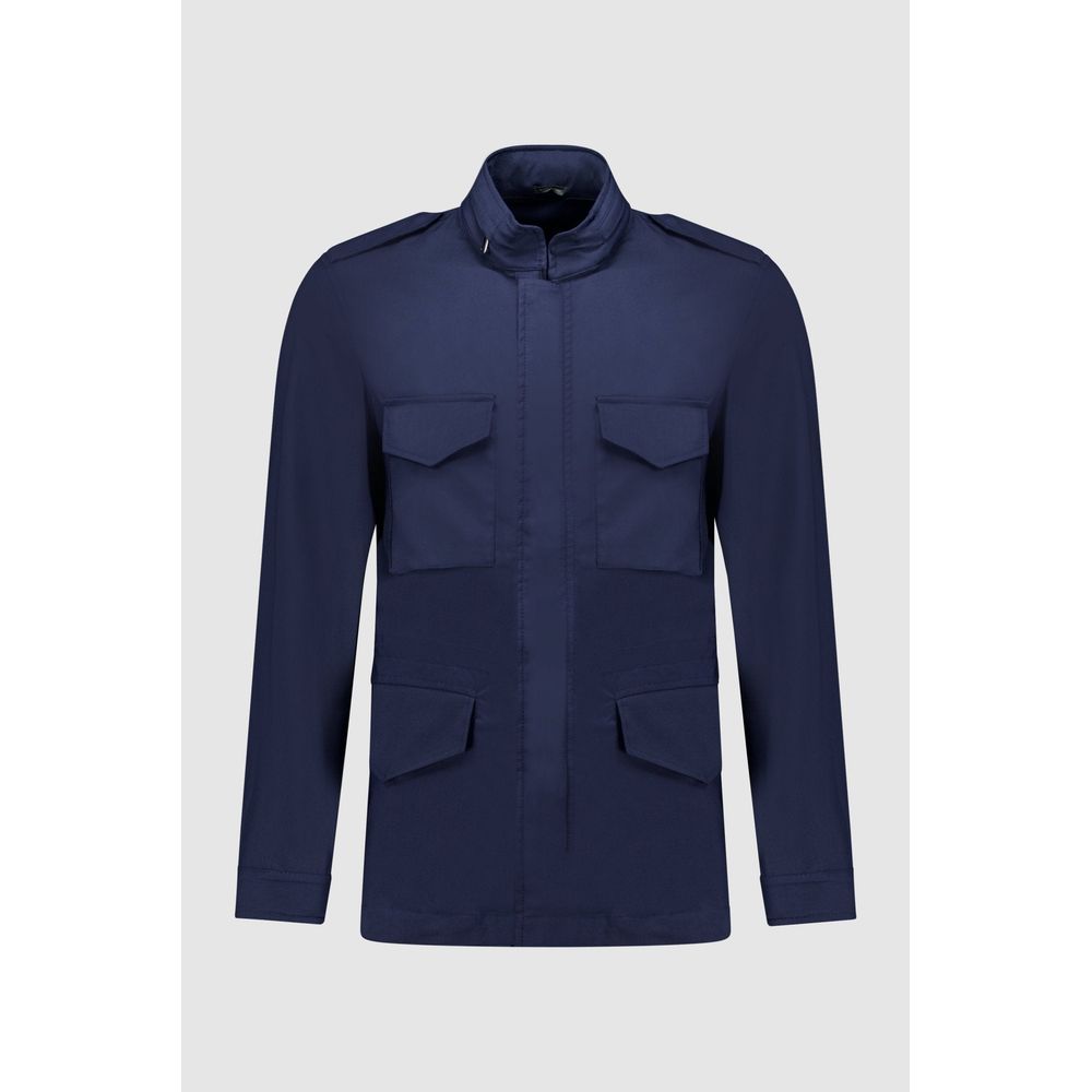 Navy Blue Cotton Full-Length Jacket