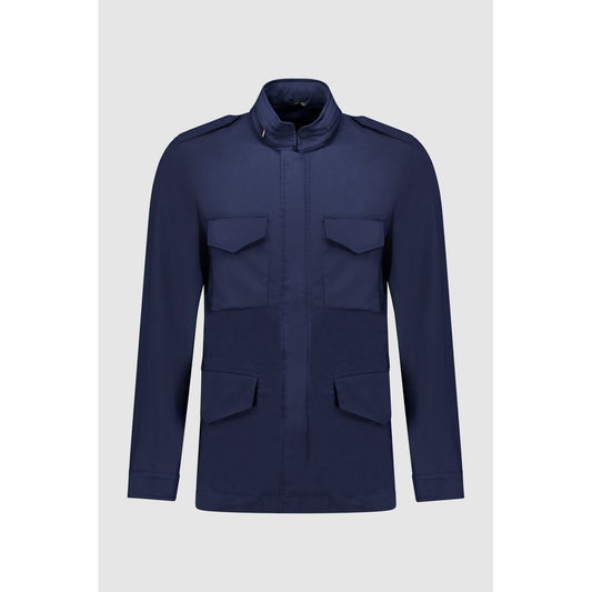 Navy Blue Cotton Full-Length Jacket
