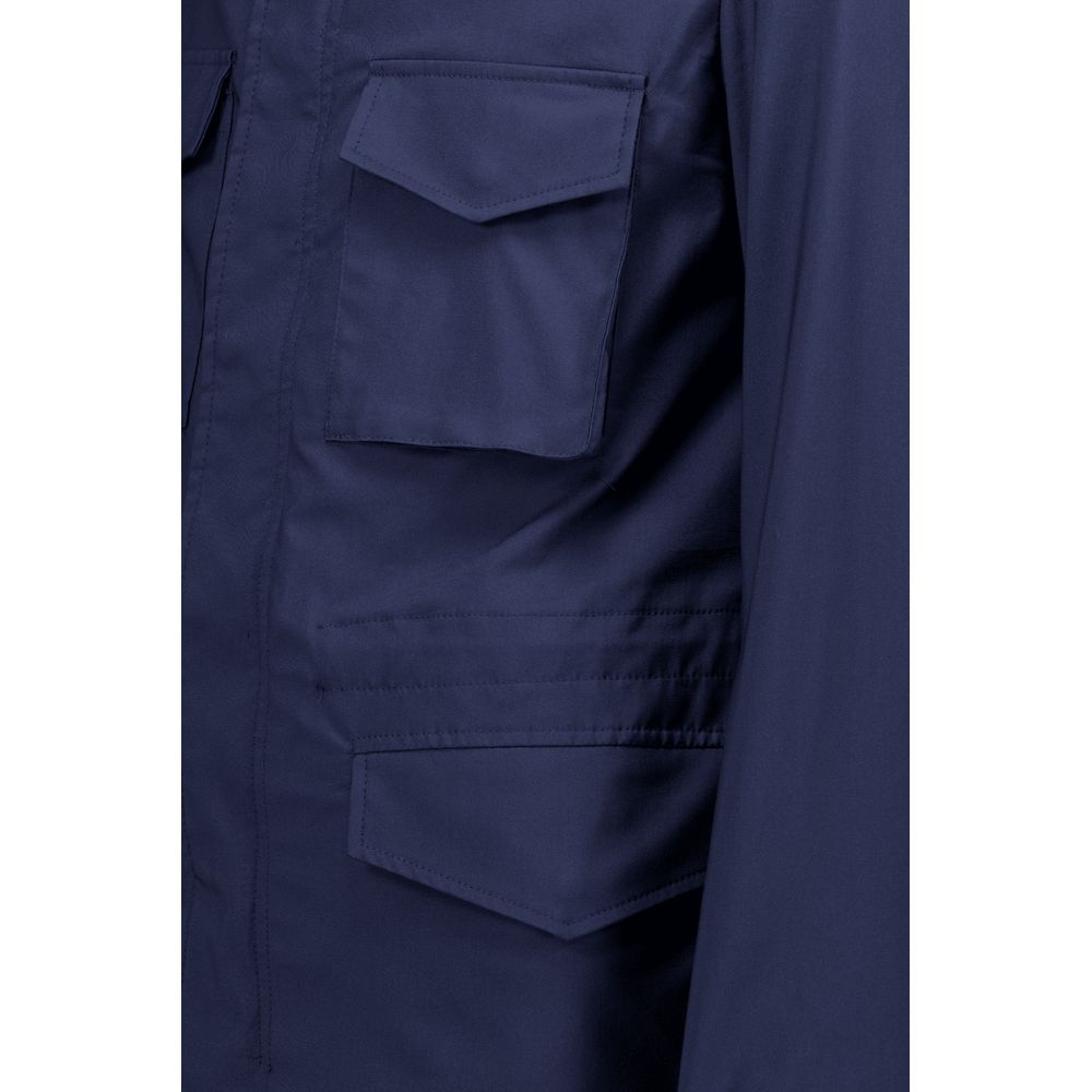 Navy Blue Cotton Full-Length Jacket