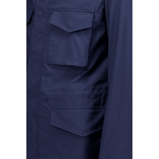 Navy Blue Cotton Full-Length Jacket