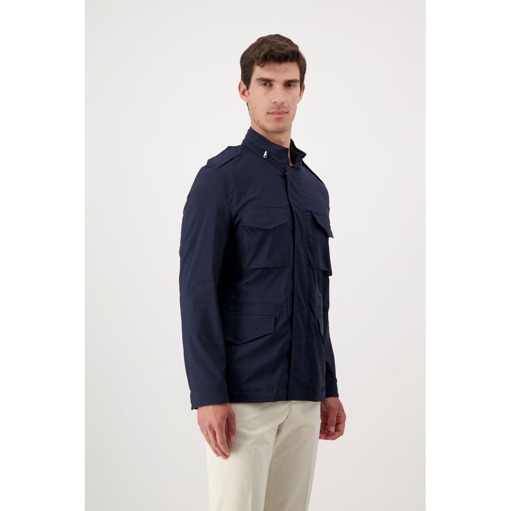 Navy Blue Cotton Full-Length Jacket