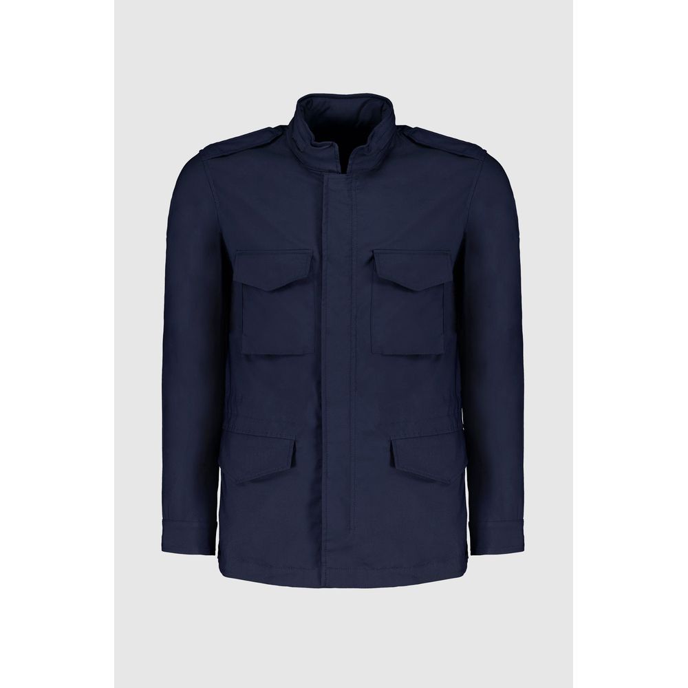 Navy Blue Cotton Full-Length Jacket