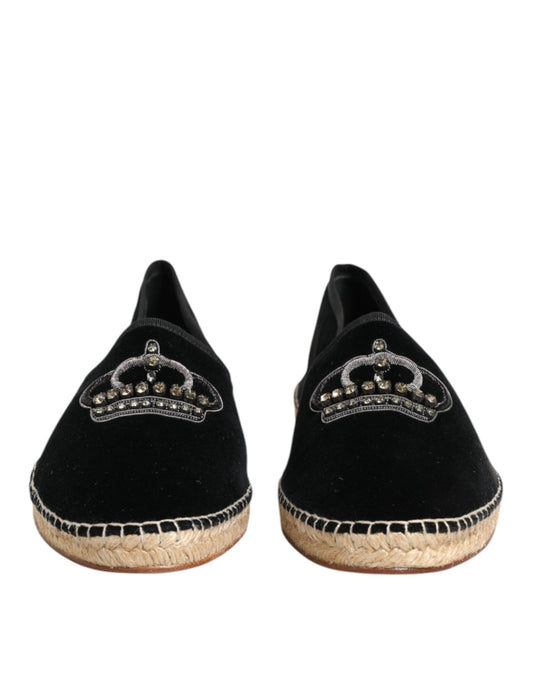 Black Embellished Crown Flat Espadrilles Shoes