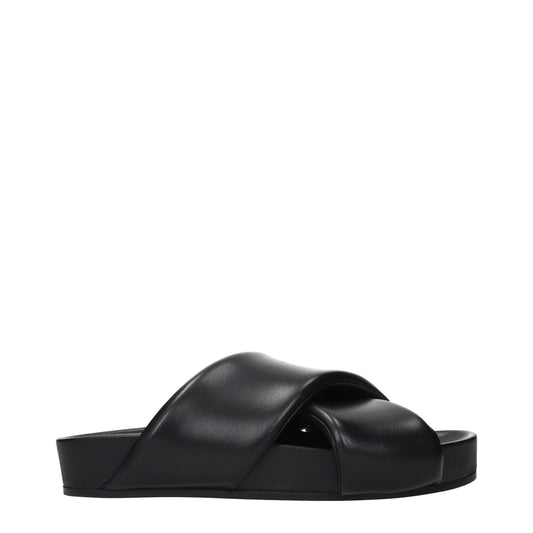 Black Leather Slippers