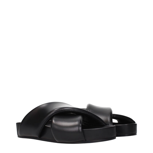 Black Leather Slippers
