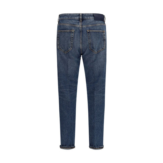 Blue Cotton Straight-Leg Jeans