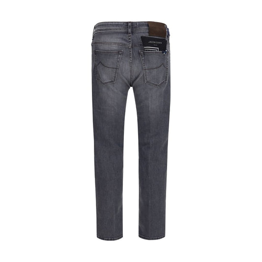 Gray Cotton Straight-Leg Jeans