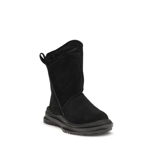 Black Suede Leather Flat Boots