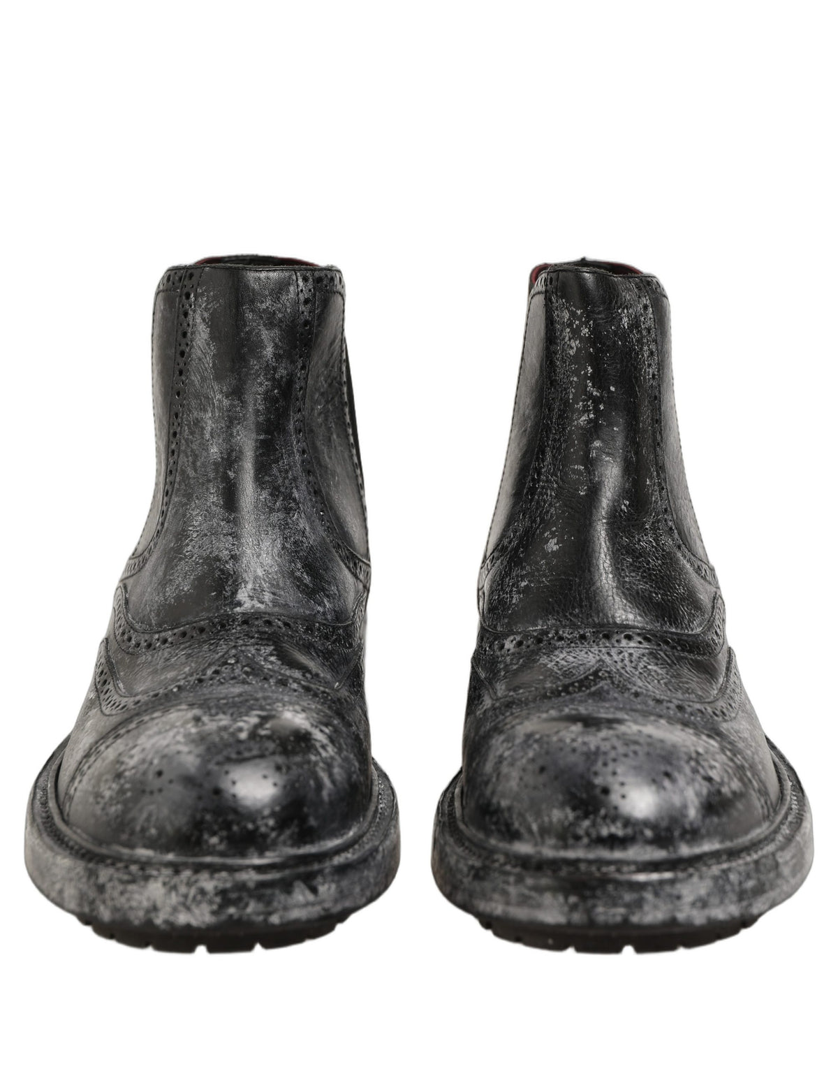 Black Gray Leather Ankle Chelsea Boots Shoes