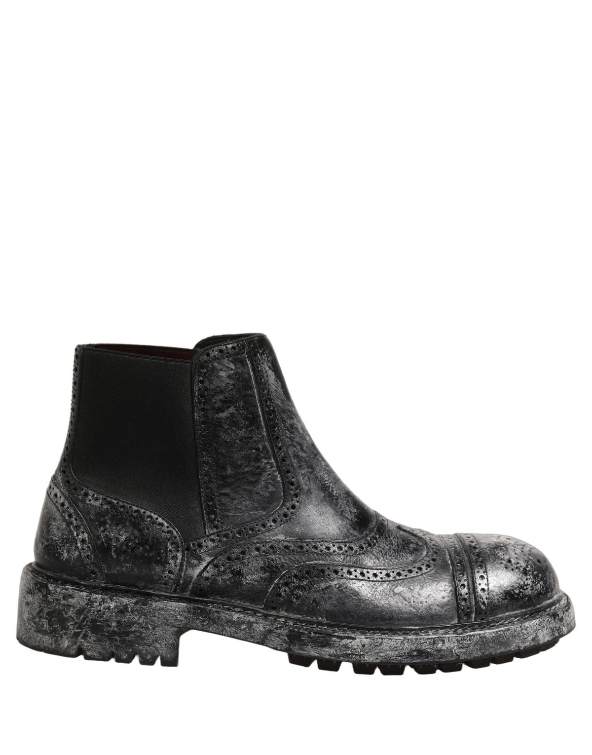 Black Gray Leather Ankle Chelsea Boots Shoes