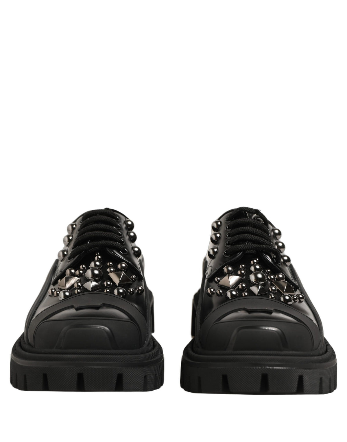 Black Calfskin Leather Trekking Derby Shoes