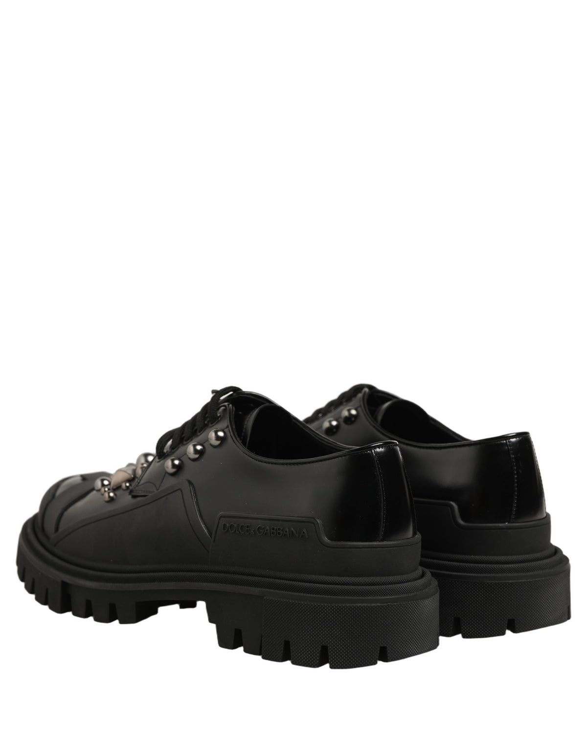 Black Calfskin Leather Trekking Derby Shoes