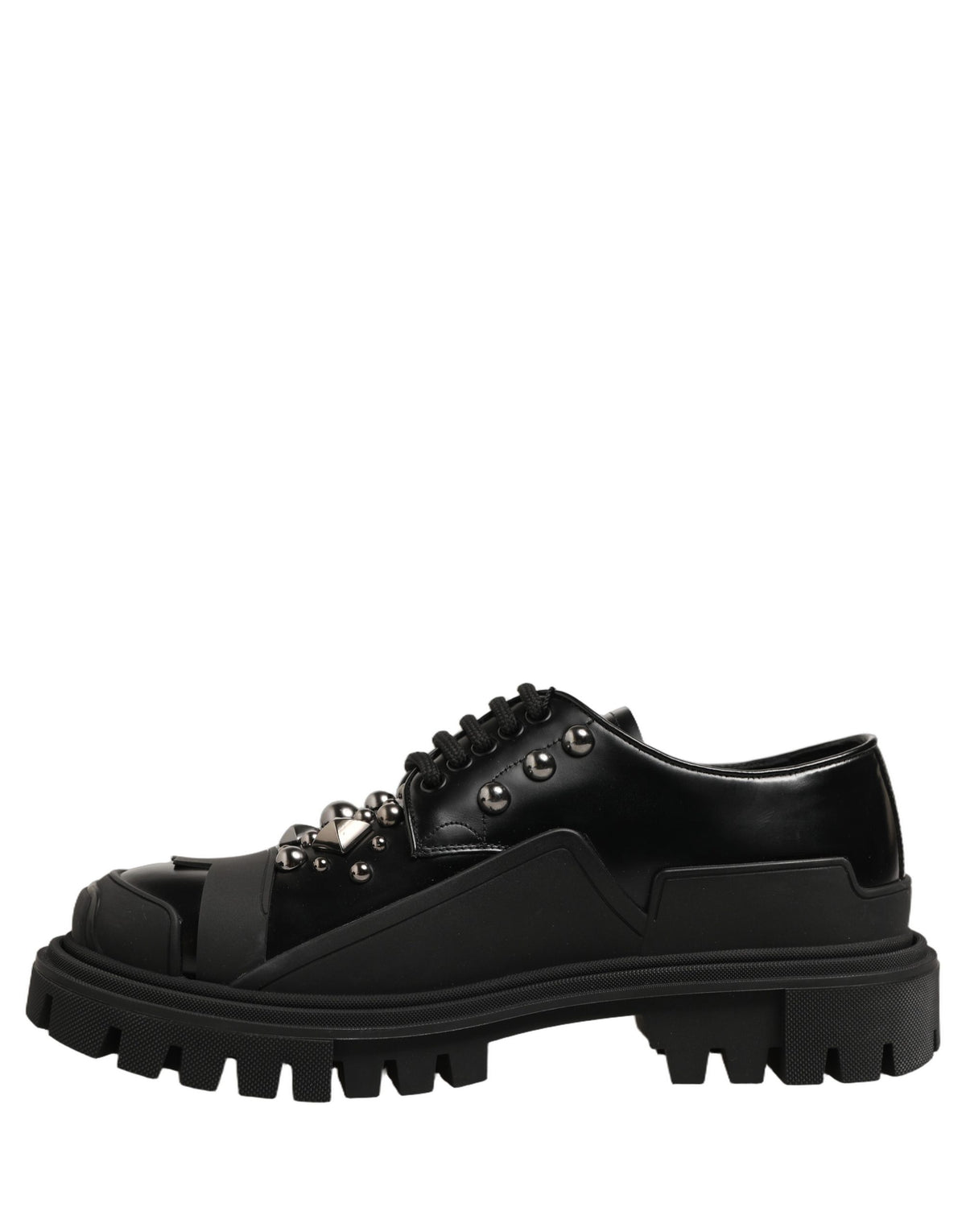 Black Calfskin Leather Trekking Derby Shoes