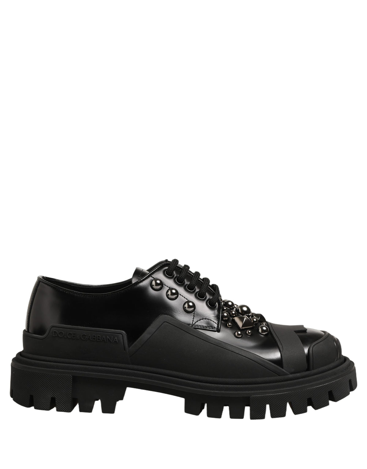 Black Calfskin Leather Trekking Derby Shoes