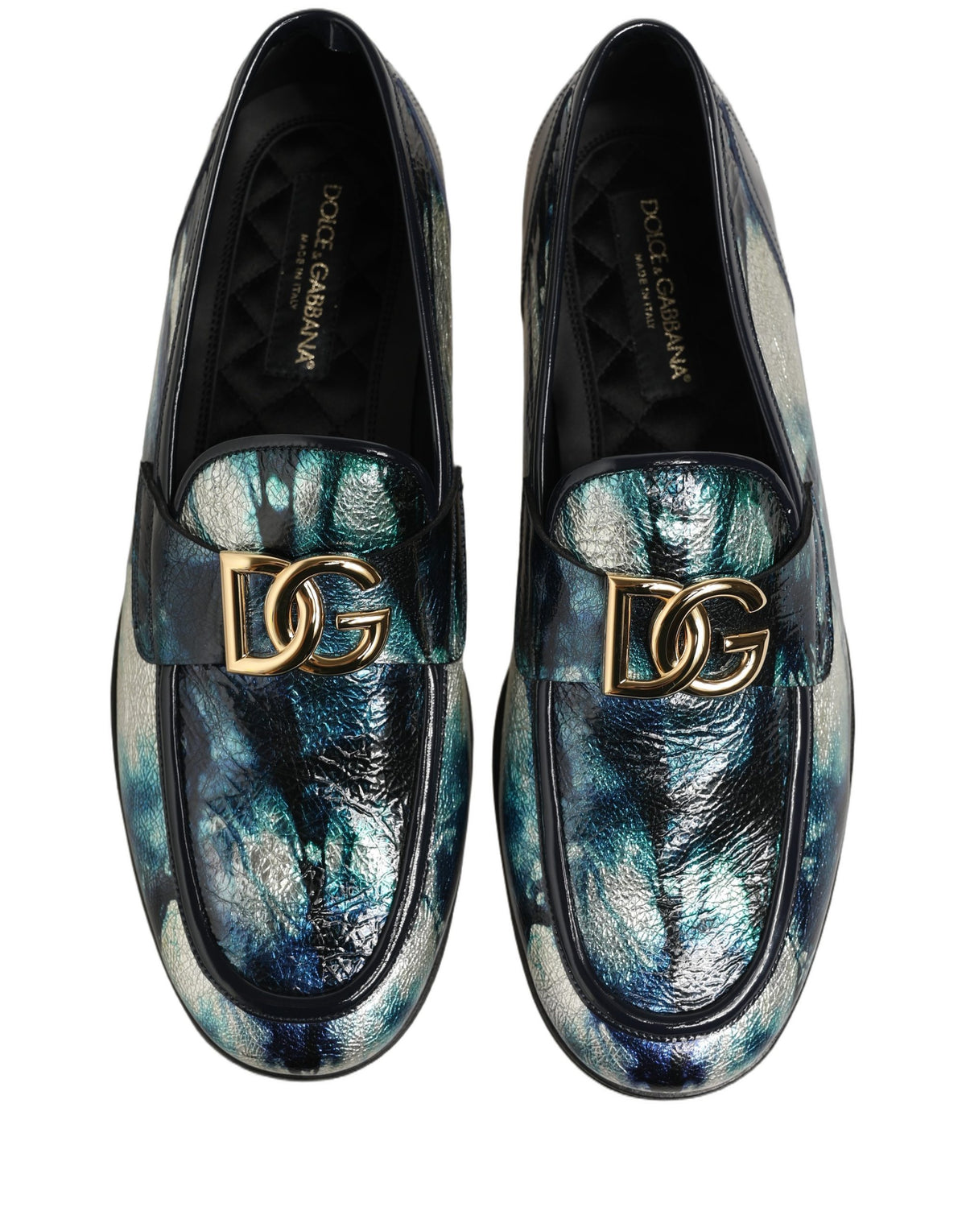 Metallic Blue Silver Leather DG Loafers Shoes