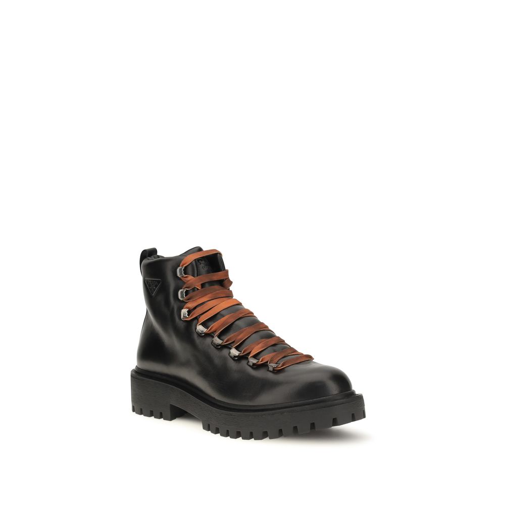 Black Calf Leather Bos Taurus Lace-Up Boots
